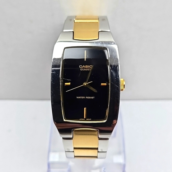 Casio MTP 1165 Womens Watch Gold Silver Tone Black Dial Quartz New Battery Works - Picture 1 of 10